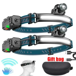 Farol de indução xpg + cob led lâmpada de cabeça com bateria embutida lanterna multi-função usb recarregável 6 modos cabeça tocha