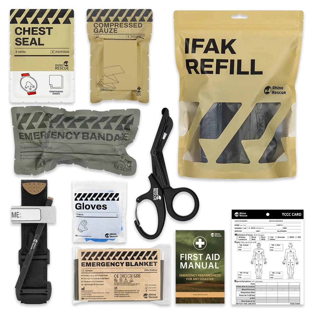 Kit de primeiros socorros para trauma de rinoceronte, kit de sobrevivência para configurar, kit de emergência ao ar livre para acampamento, caminhadas, kit de recarga ifak - Imagem 5