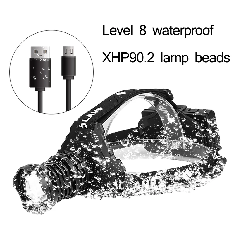 Z20 mais poderoso xhp90 led farol 8000lm lâmpada de cabeça recarregável usb à prova dwaterproof água zoom luz pesca uso 18650 bateria - Imagem 2
