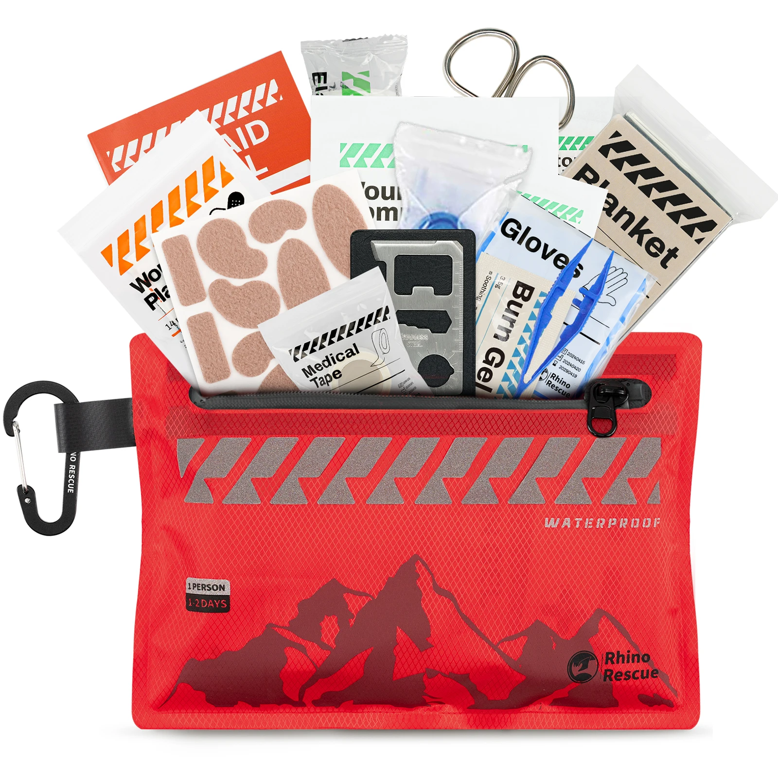 Kit de primeiros socorros pequeno Rhino Rescue – Kit médico ultraleve à prova d'água para caminhadas, mochilão, ciclismo, veículos de viagem