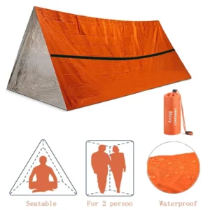 Kit de barraca de sobrevivência bivy para 2 pessoas, abrigo de emergência, tubo mylar, saco de dormir, à prova d'água, cobertor térmico sos ao ar livre, reutilizável