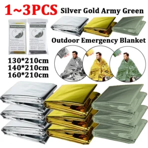 Cobertor de sobrevivência de emergência ao ar livre, impermeável, primeiros socorros Sliver Rescue Curtain, folha militar térmica, 130 cm, 140 cm x 210cm, 1 Pc-3Pcs