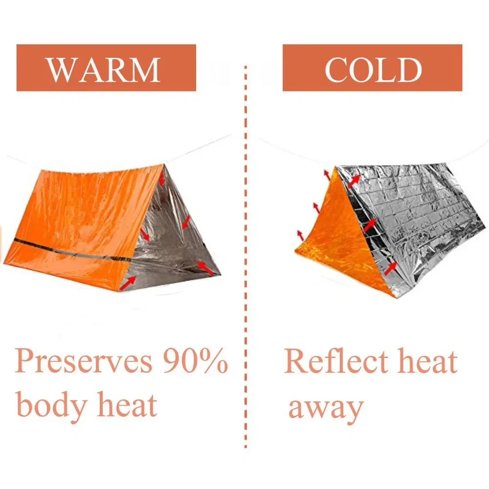Kit de barraca de sobrevivência bivy para 2 pessoas, abrigo de emergência, tubo mylar, saco de dormir, à prova d'água, cobertor térmico sos ao ar livre, reutilizável - Imagem 5